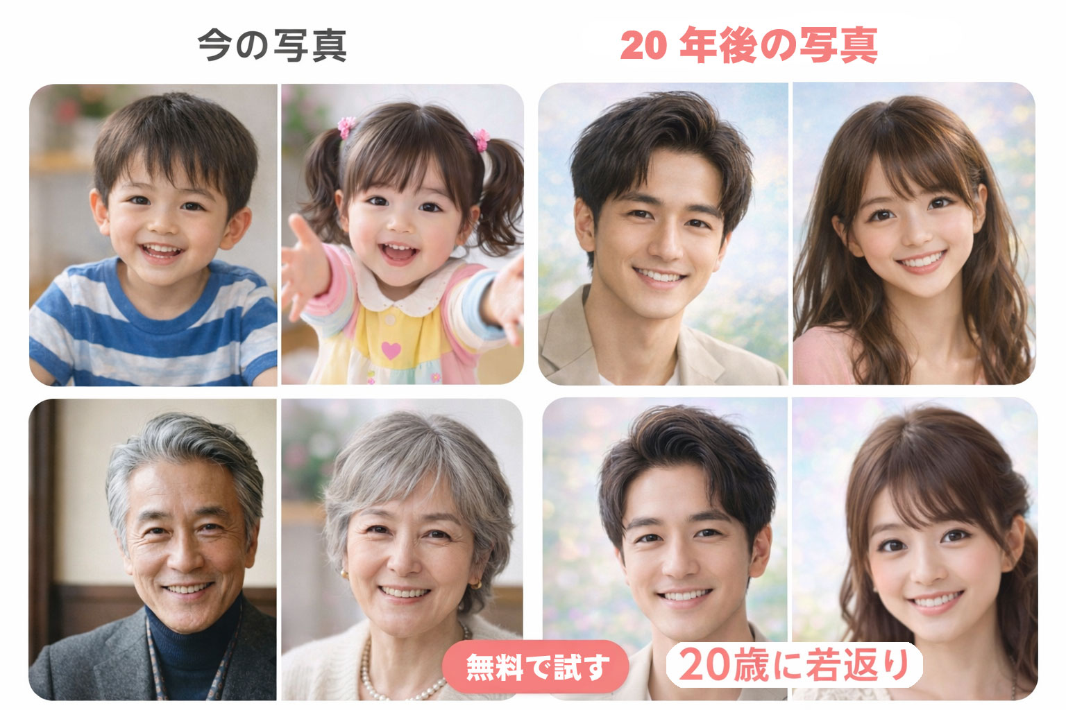 孫の未来20歳とジージ・バーバー若返り比較イメージ